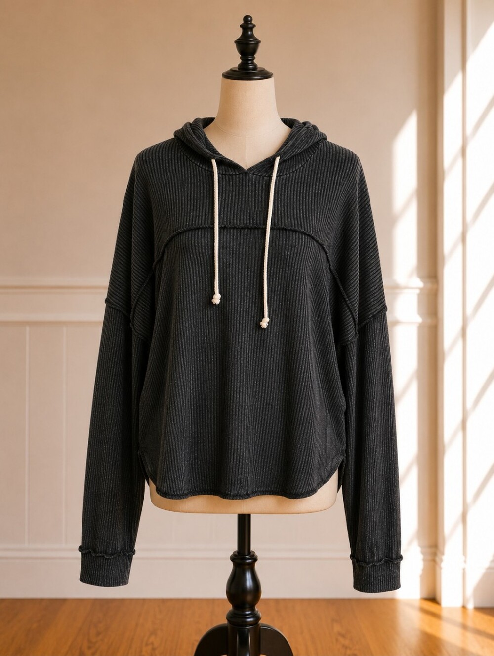🆂🅰🅻🅴 Sugarfox Charcoal Gray Hooded Women's Crop Hoodie Top